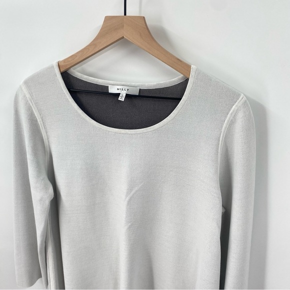 Milly White Knit Top 3/4 Length Sleeve Large - Picture 4 of 6